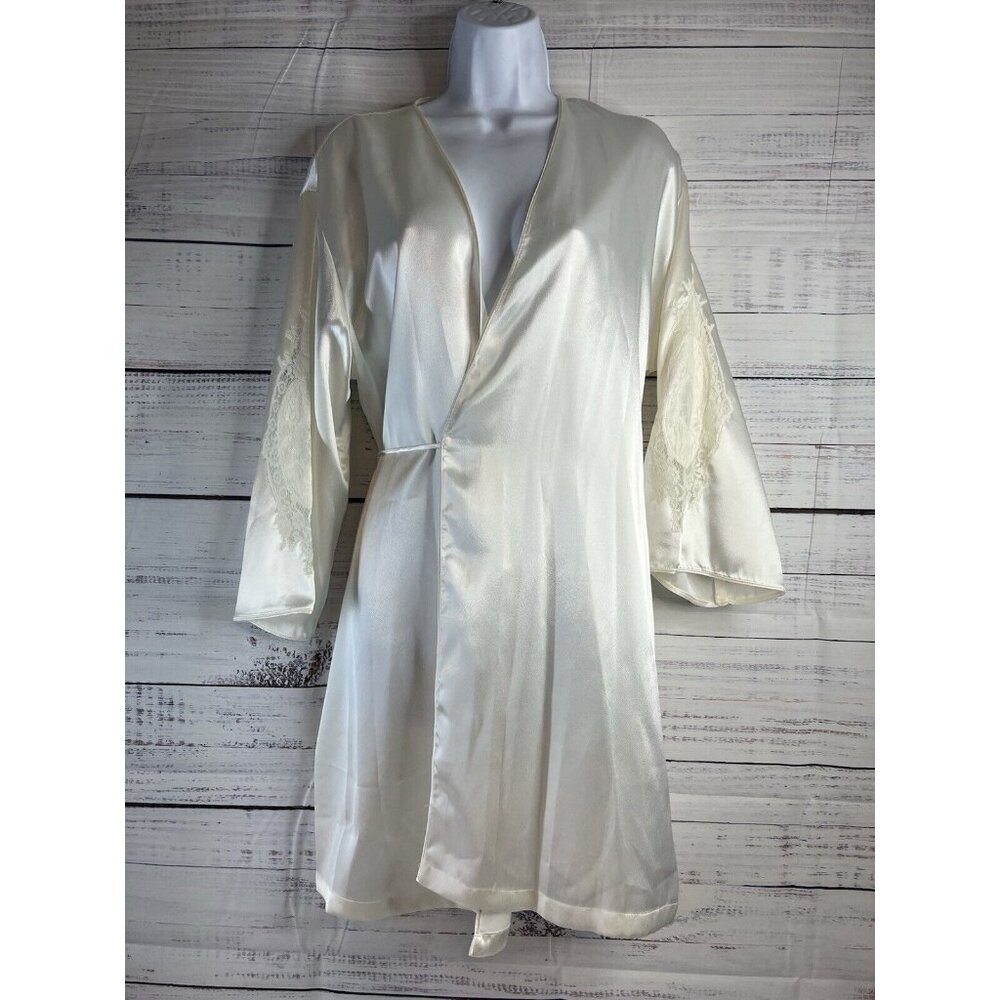 Oscar de la Renta Pink Label White Satin Self Robe w/Lace Detail Size S Wedding